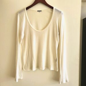 James Perse Cream Fitted Long Sleeve Blouse